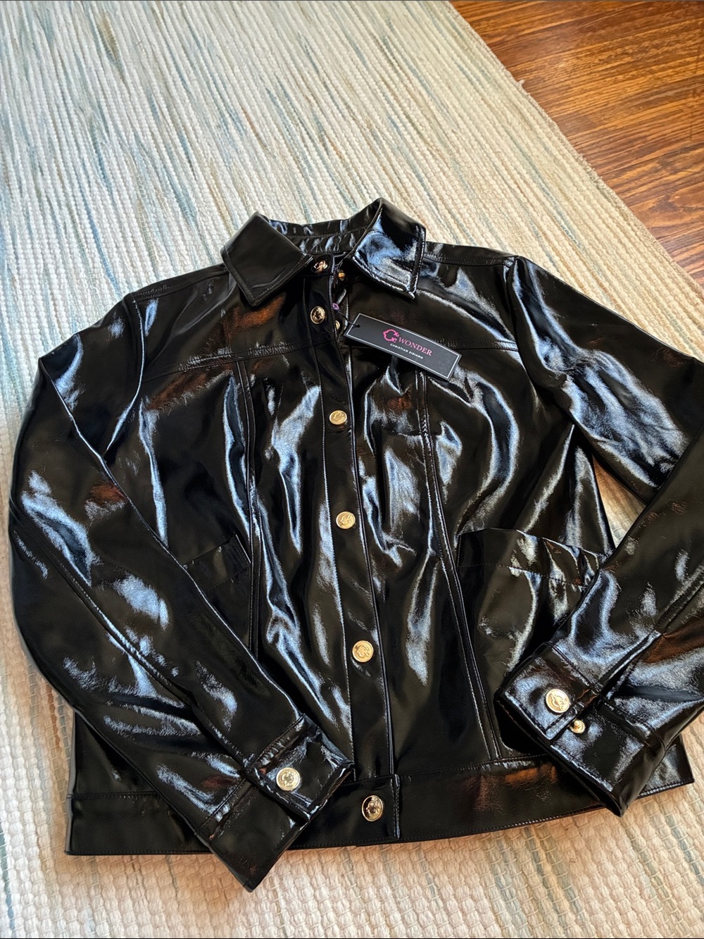 Glossy Black Vinyl Button-Up Jacket C.Wonder NWT Small